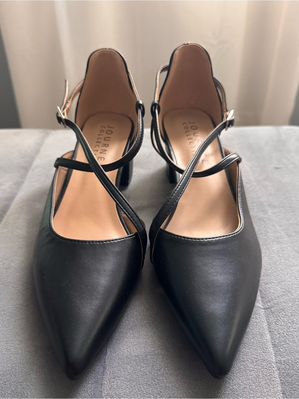Journee Collection Black Pointed Crisscross Mary Jane Pumps